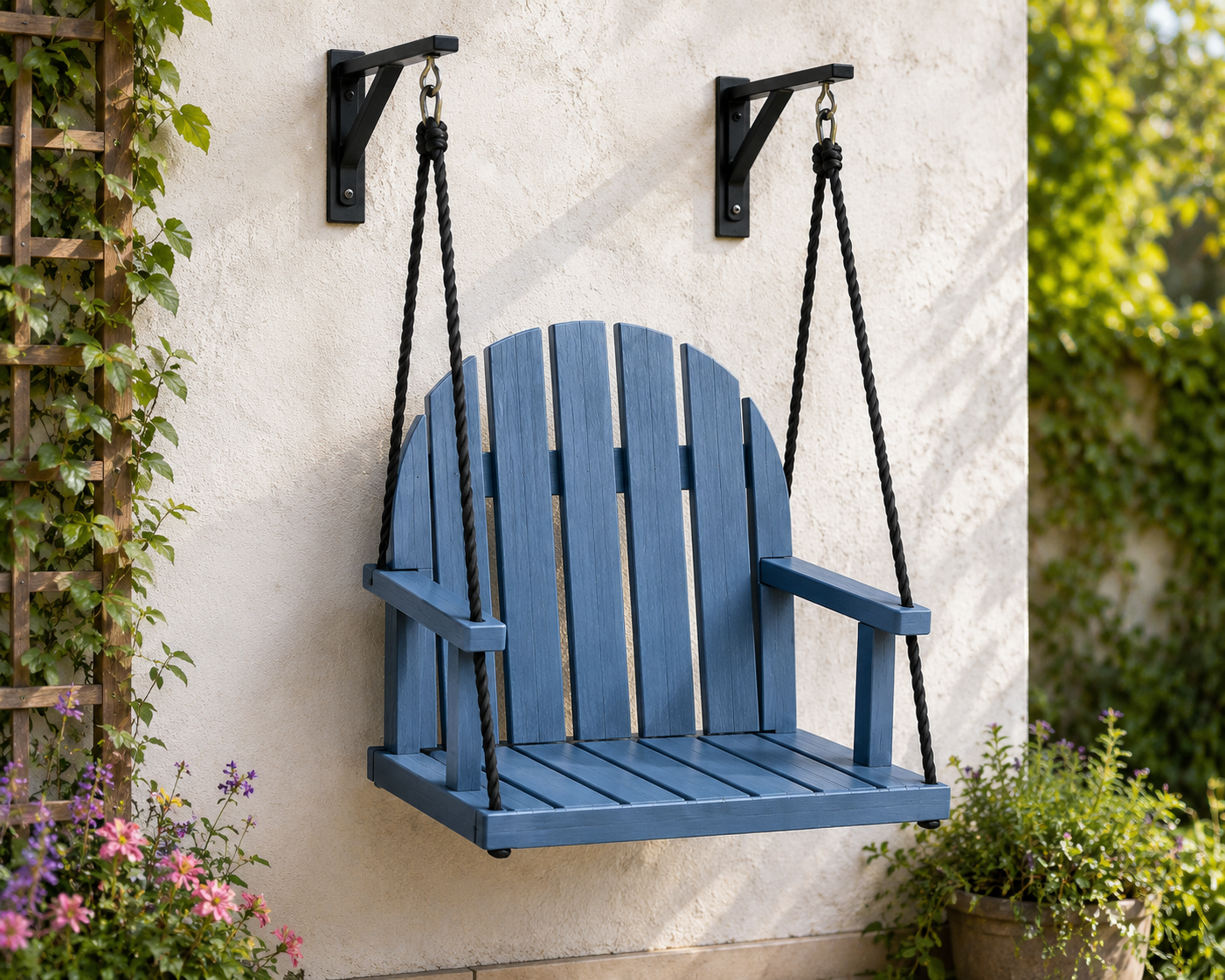 Miniature hanging garden swing displayed on a wall